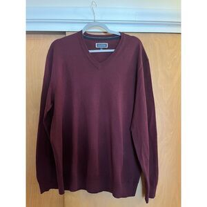 Club Room | Men’s Merino Wool Blend Sweater | XL | Deep Merlot Red | V-Neck | Lo